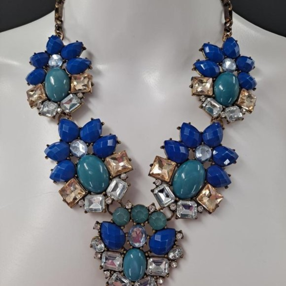 Vintage Retro Mod Blue and Turquoise Color Oval Necklace